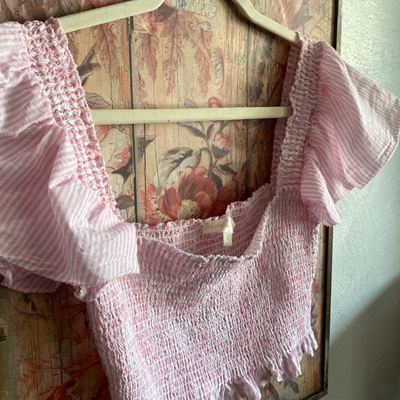 LOVESHACKFANCY CROP TOP BLOUSE FLUTTER SLEEVE TOP BABY PINK S - Picture 11 of 14